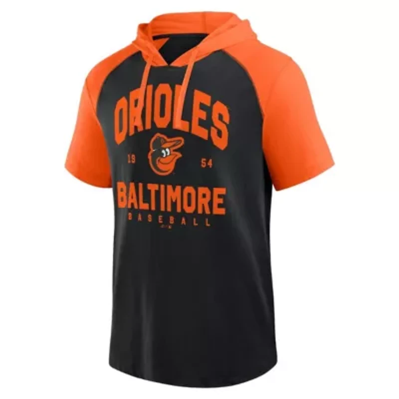 MLB Logo Athletic Baltimore Orioles Prime Raglan Short Sleeve Hoodie T-Shirt