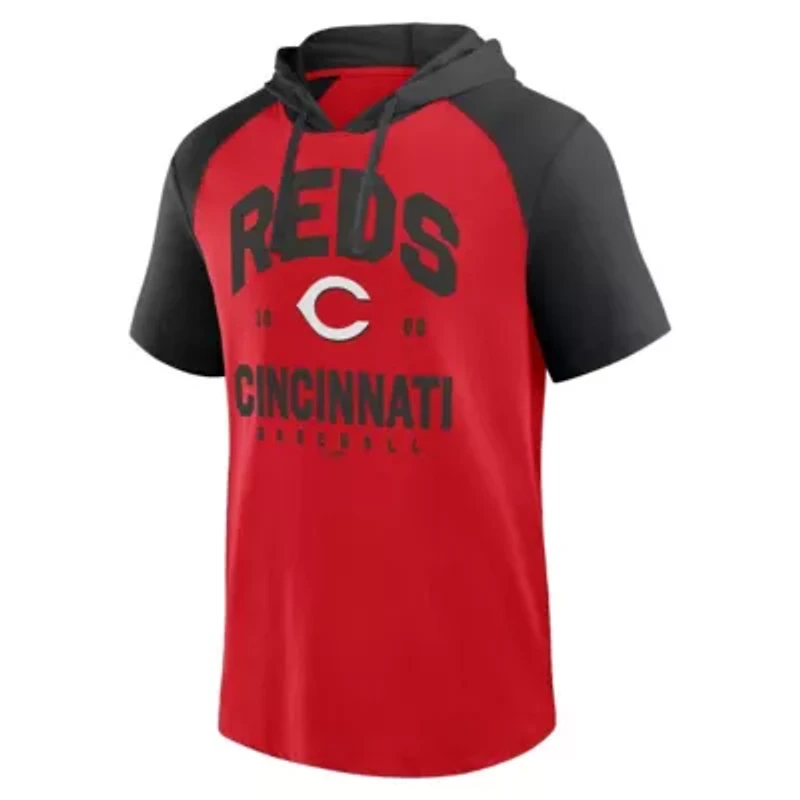 MLB Logo Athletic Cincinnati Reds Prime Raglan Short Sleeve Hoodie T-Shirt