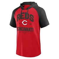 MLB Logo Athletic Cincinnati Reds Prime Raglan Short Sleeve Hoodie T-Shirt