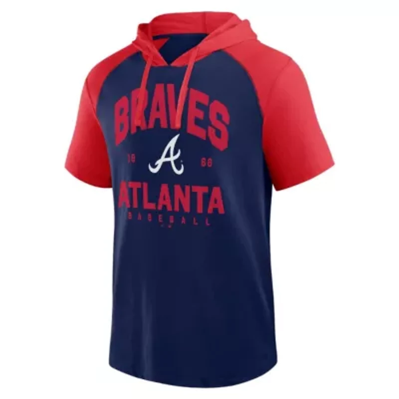 MLB Fanatics Atlanta Braves Prime Raglan Short Sleeve Hoodie T-Shirt
