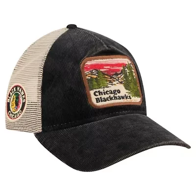 NHL Black/Cream Chicago Blackhawks Vintage Landscape 9TWENTY A-Frame Adjustable Trucker Hat