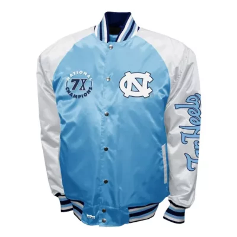 NCAA Franchise Club Carolina North Tar Heels Satin Full-Snap Jacket