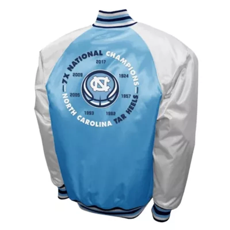 NCAA Franchise Club Carolina North Tar Heels Satin Full-Snap Jacket