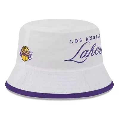 NBA White/Purple Los Angeles Lakers 2025 Draft Nylon Bucket Hat