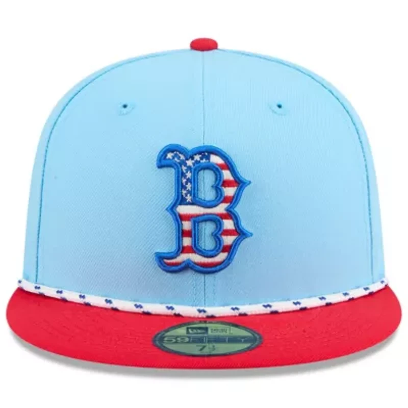 Boston Red Sox MLB Light Blue/Red 2025 Fourth of July 59FIFTY Fitted Hat