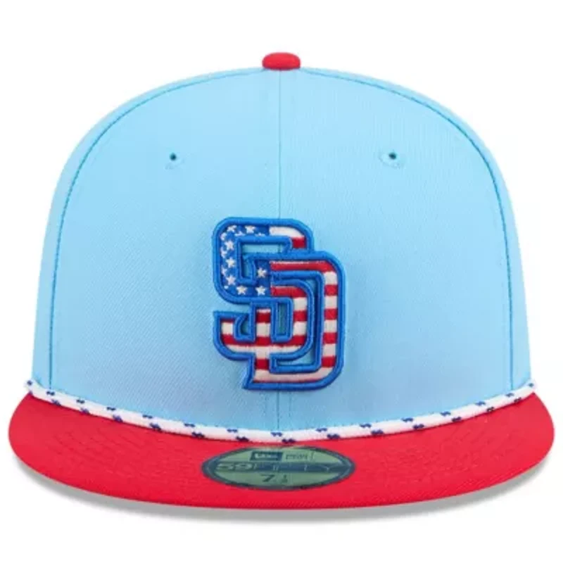 MLB Light Blue/Red San Diego Padres 2025 Fourth of July 59FIFTY Fitted Hat