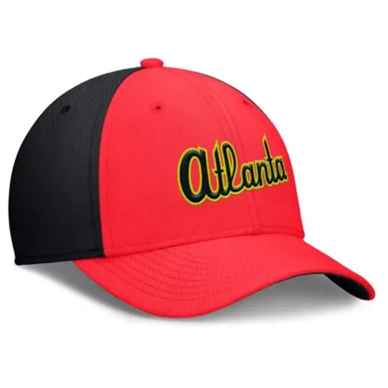 MLB Nike Crimson/Black Atlanta Braves Neon 90s Rise SwooshFlex Hat
