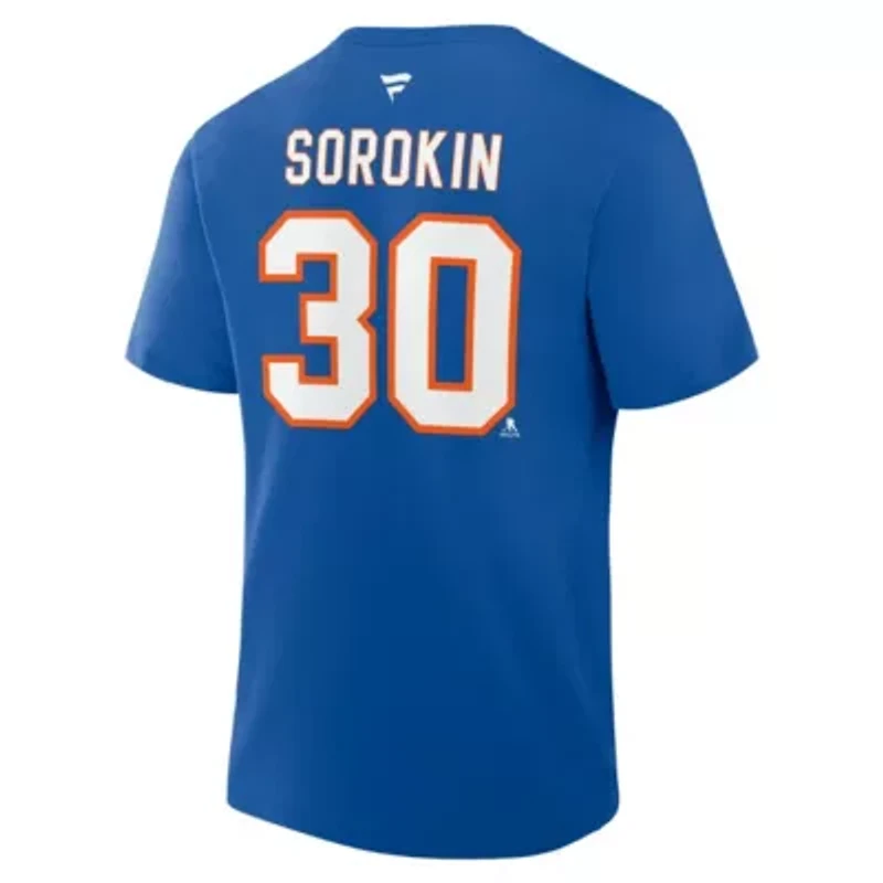 NHL Fanatics Ilya Sorokin New York Islanders Authentic Stack Name & Number T-Shirt