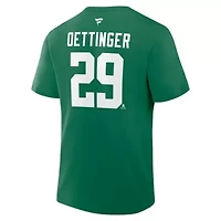 NHL Fanatics Jake Oettinger Kelly Dallas Stars Authentic Stack Name & Number T-Shirt