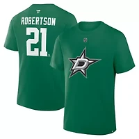 NHL Fanatics Jason Robertson Kelly Dallas Stars Authentic Stack Name & Number T-Shirt