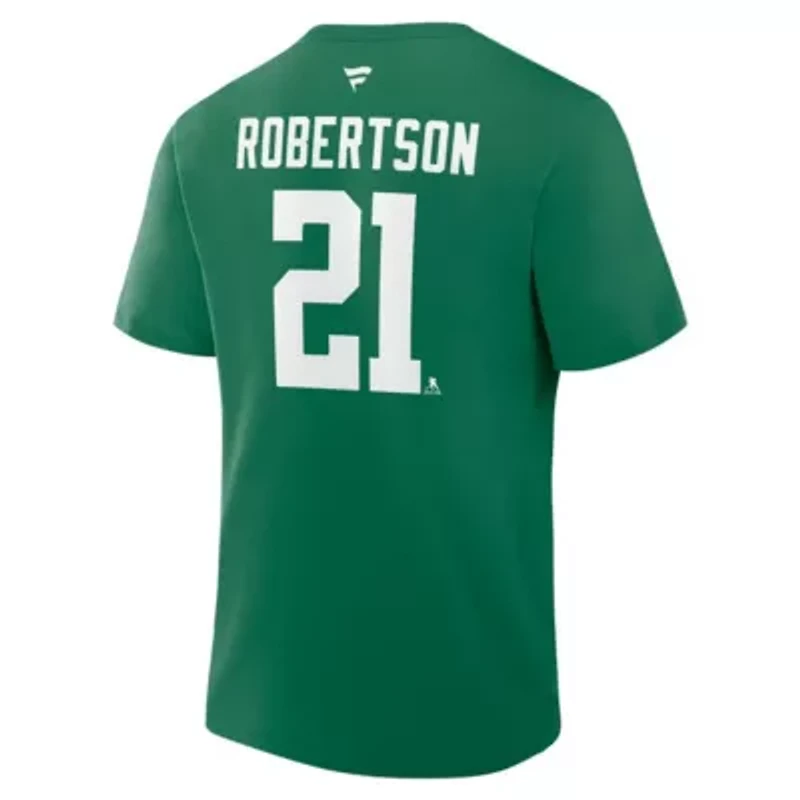 NHL Fanatics Jason Robertson Kelly Dallas Stars Authentic Stack Name & Number T-Shirt