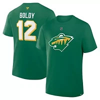 NHL Fanatics Matthew Boldy Kelly Minnesota Wild Authentic Stack Name & Number T-Shirt