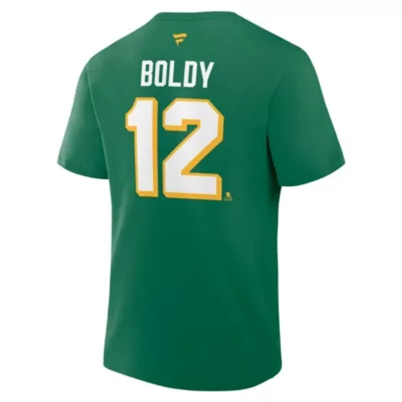 NHL Fanatics Matthew Boldy Kelly Minnesota Wild Authentic Stack Name & Number T-Shirt