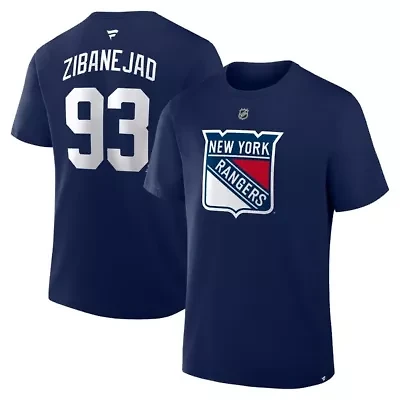 NHL Fanatics Mika Zibanejad New York Rangers Authentic Stack Name & Number T-Shirt