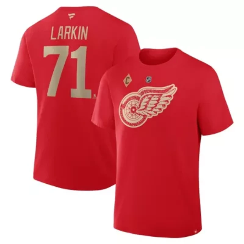 NHL Fanatics Dylan Larkin Detroit Wings Authentic Stack Name & Number T-Shirt