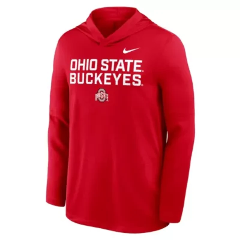 NCAA Nike Ohio State Buckeyes 2025 Sideline Dri-FIT Long Sleeve Hoodie T-Shirt