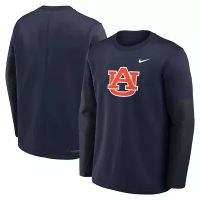 NCAA Nike Auburn Tigers 2025 Sideline Coach Therma-FIT Long Sleeve T-Shirt