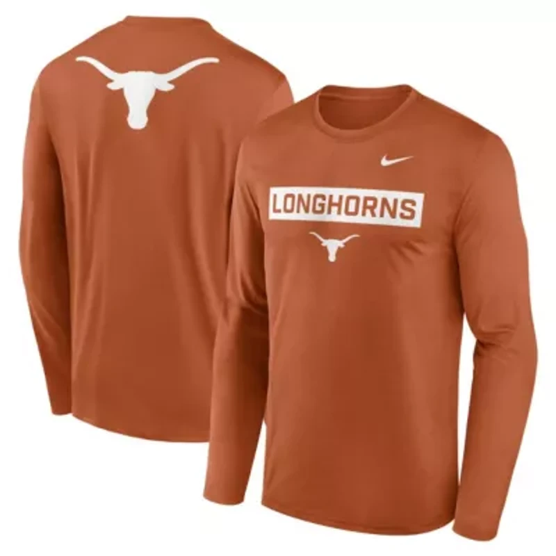 NCAA Nike Burnt Texas Longhorns Primetime Campus 2-Hit Legend Dri-FIT Long Sleeve T-Shirt