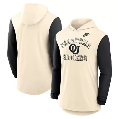 NCAA Nike Natural/Black Oklahoma Sooners Legacy Color-Block Tri-Blend Long Sleeve Hoodie T-Shirt