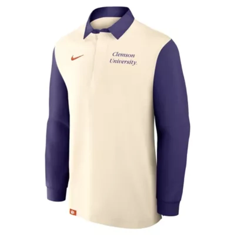 NCAA Nike Cream/Purple Clemson Tigers Rugby Long Sleeve Shirt
