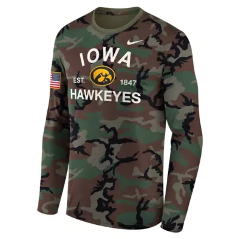 NCAA Nike Iowa Hawkeyes 2025 Military Appreciation Legend Dri-FIT Long Sleeve T-Shirt