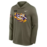 NCAA Nike LSU Tigers 2025 Military Appreciation Dri-FIT Long Sleeve Hoodie T-Shirt