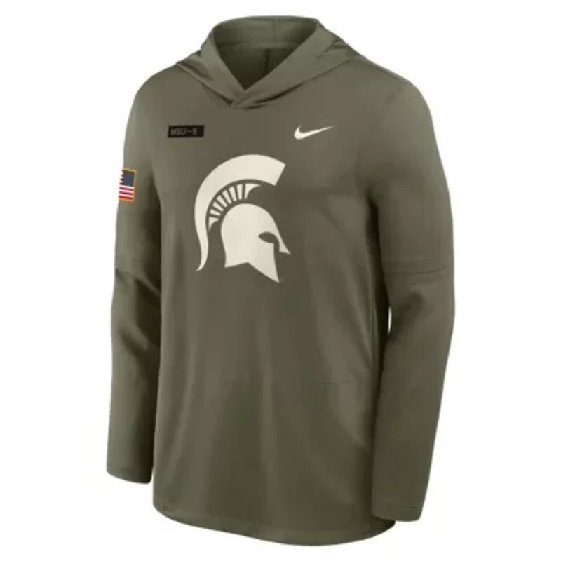 NCAA Nike Michigan State Spartans 2025 Military Appreciation Dri-FIT Long Sleeve Hoodie T-Shirt