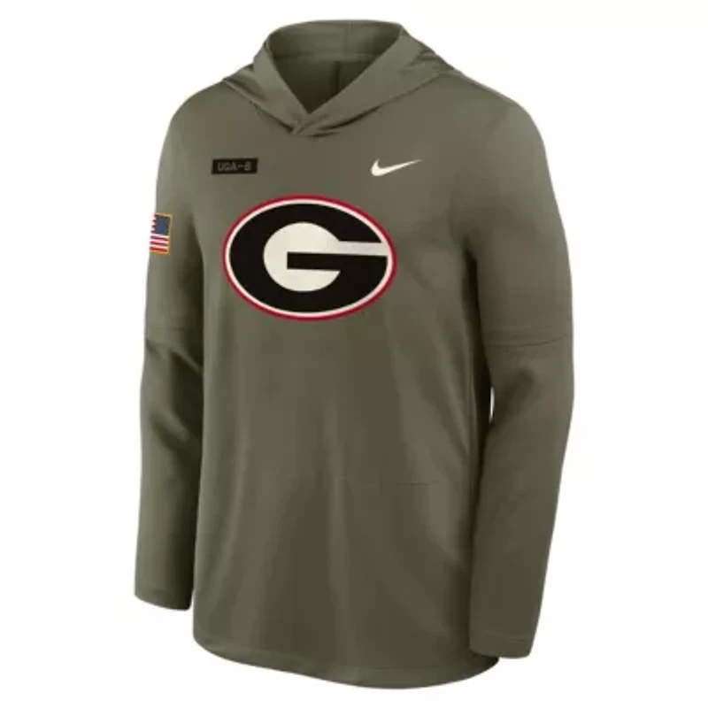 NCAA Nike Georgia Bulldogs 2025 Military Appreciation Dri-FIT Long Sleeve Hoodie T-Shirt