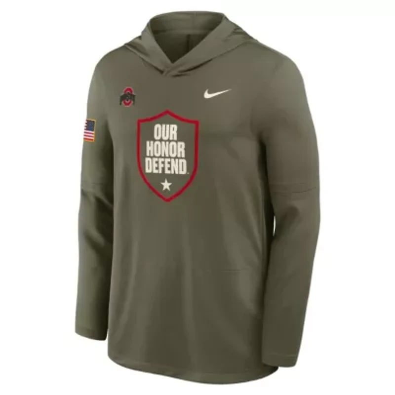 NCAA Nike Ohio State Buckeyes 2025 Military Appreciation Dri-FIT Long Sleeve Hoodie T-Shirt