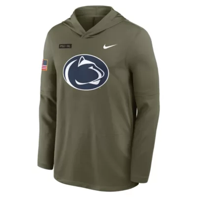 NCAA Nike Penn State Nittany Lions 2025 Military Appreciation Dri-FIT Long Sleeve Hoodie T-Shirt