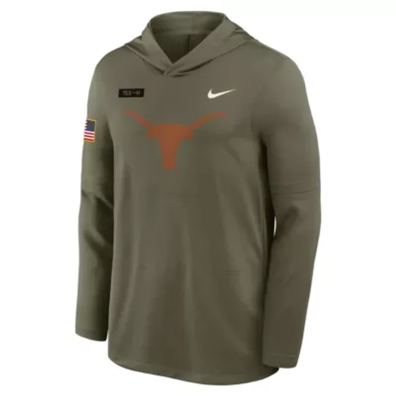 NCAA Nike Texas Longhorns 2025 Military Appreciation Dri-FIT Long Sleeve Hoodie T-Shirt