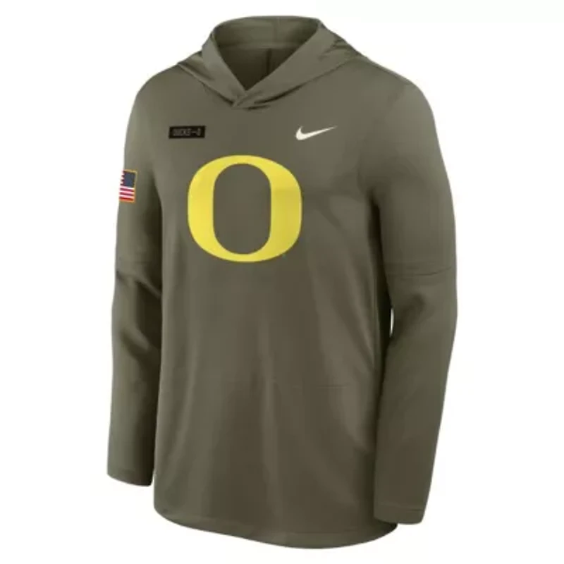 NCAA Nike Oregon Ducks 2025 Military Appreciation Dri-FIT Long Sleeve Hoodie T-Shirt