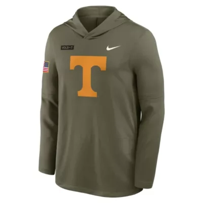 NCAA Nike Tennessee Volunteers 2025 Military Appreciation Dri-FIT Long Sleeve Hoodie T-Shirt