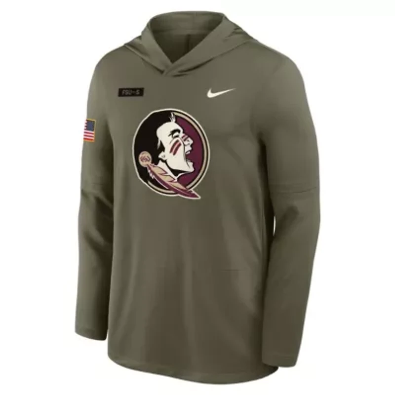 NCAA Nike Florida State Seminoles 2025 Military Appreciation Dri-FIT Long Sleeve Hoodie T-Shirt