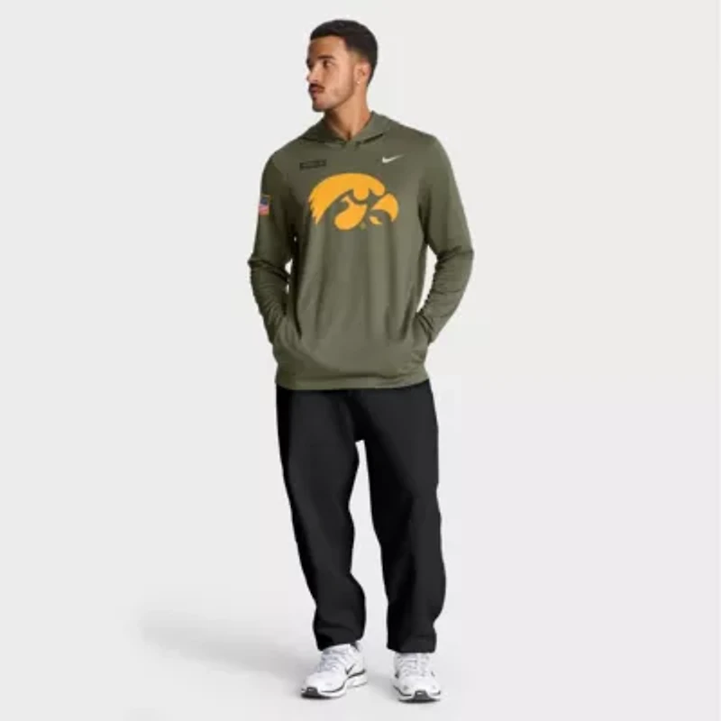 NCAA Nike Iowa Hawkeyes 2025 Military Appreciation Dri-FIT Long Sleeve Hoodie T-Shirt