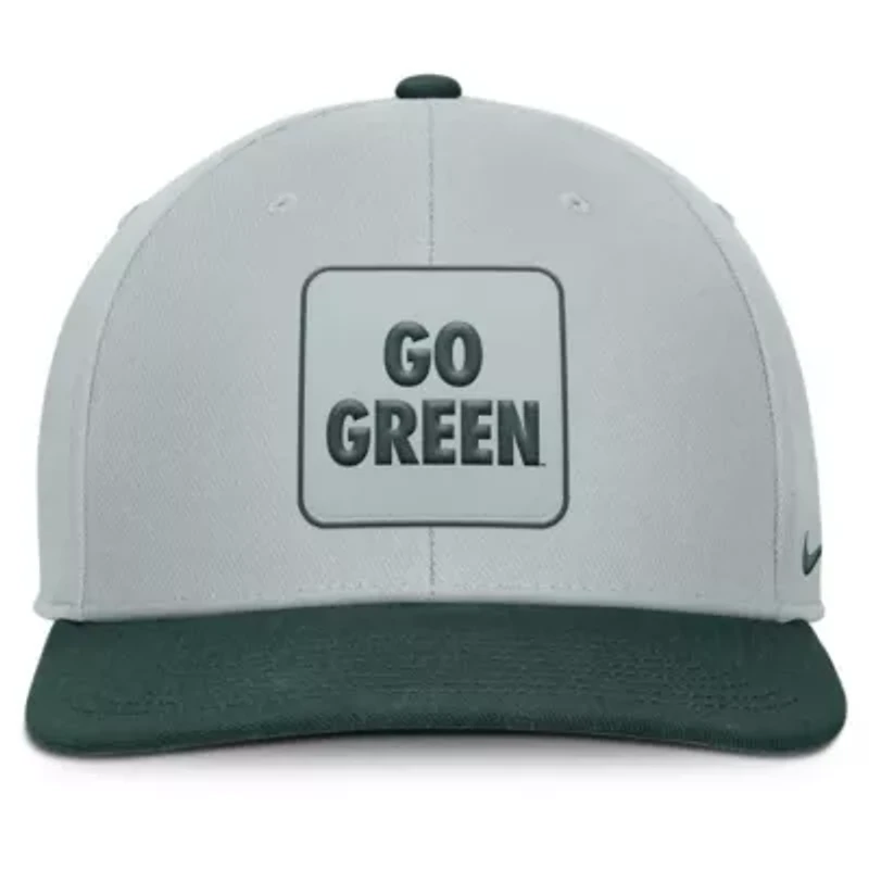 NCAA Nike Gray/Green Michigan State Spartans 2025 Sideline Campus Pro Local Snapback Hat