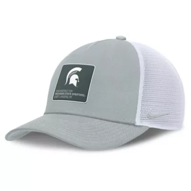 NCAA Nike Silver/White Michigan State Spartans 2025 On-Field Rise Engineered Trucker Adjustable Hat