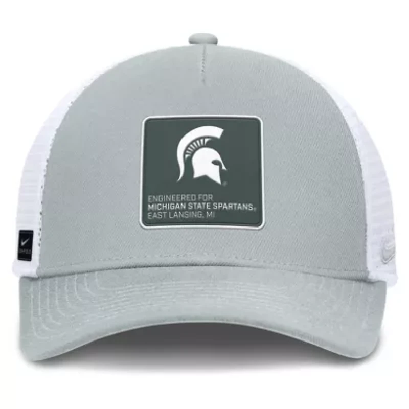 NCAA Nike Silver/White Michigan State Spartans 2025 On-Field Rise Engineered Trucker Adjustable Hat