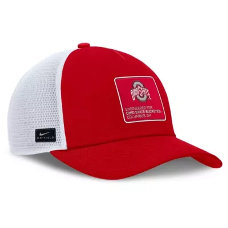 NCAA Nike Scarlet/White Ohio State Buckeyes 2025 On-Field Rise Engineered Trucker Adjustable Hat