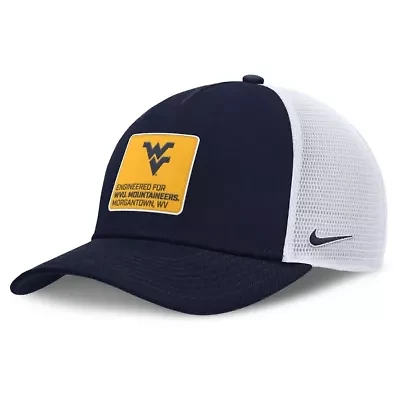 NCAA Nike Navy/White West Virginia Mountaineers 2025 On-Field Rise Engineered Trucker Adjustable Hat