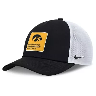 NCAA Nike Black/White Iowa Hawkeyes 2025 On-Field Rise Engineered Trucker Adjustable Hat