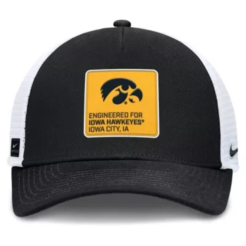 NCAA Nike Black/White Iowa Hawkeyes 2025 On-Field Rise Engineered Trucker Adjustable Hat