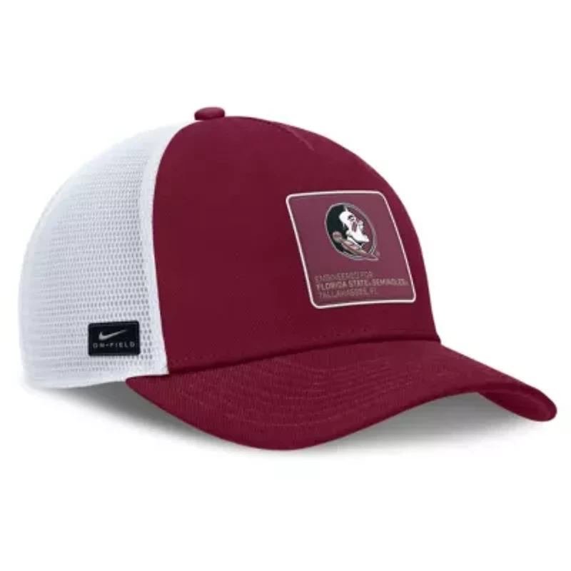 NCAA Nike Garnet/White Florida State Seminoles 2025 On-Field Rise Engineered Trucker Adjustable Hat