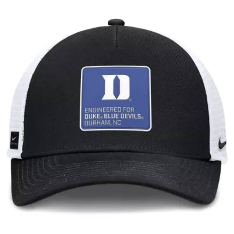 Duke Blue Devils NCAA Nike Black/White Duke Devils 2025 On-Field Rise Engineered Trucker Adjustable Hat