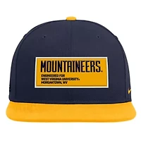 NCAA Nike Navy/Gold West Virginia Mountaineers 2025 On-Field Patch Pro Dri-FIT Snapback Hat