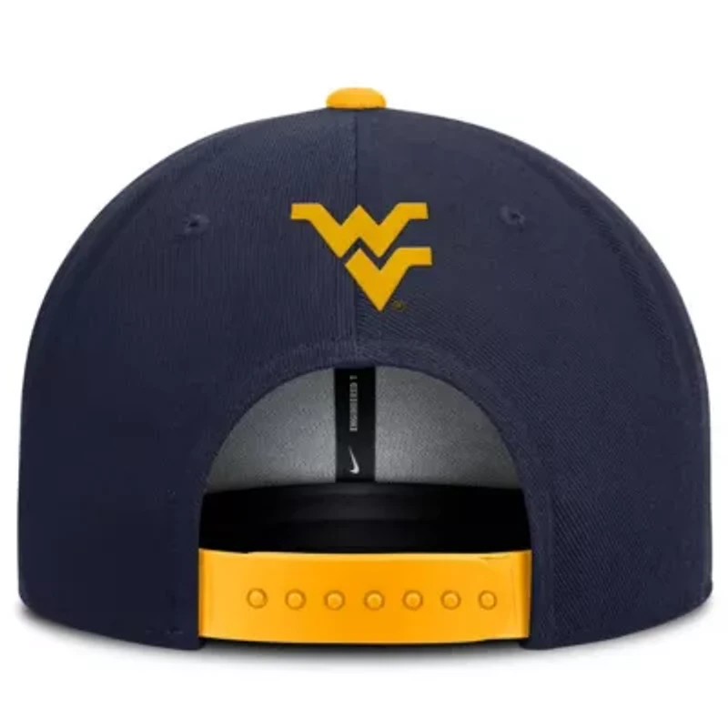 NCAA Nike Navy/Gold West Virginia Mountaineers 2025 On-Field Patch Pro Dri-FIT Snapback Hat