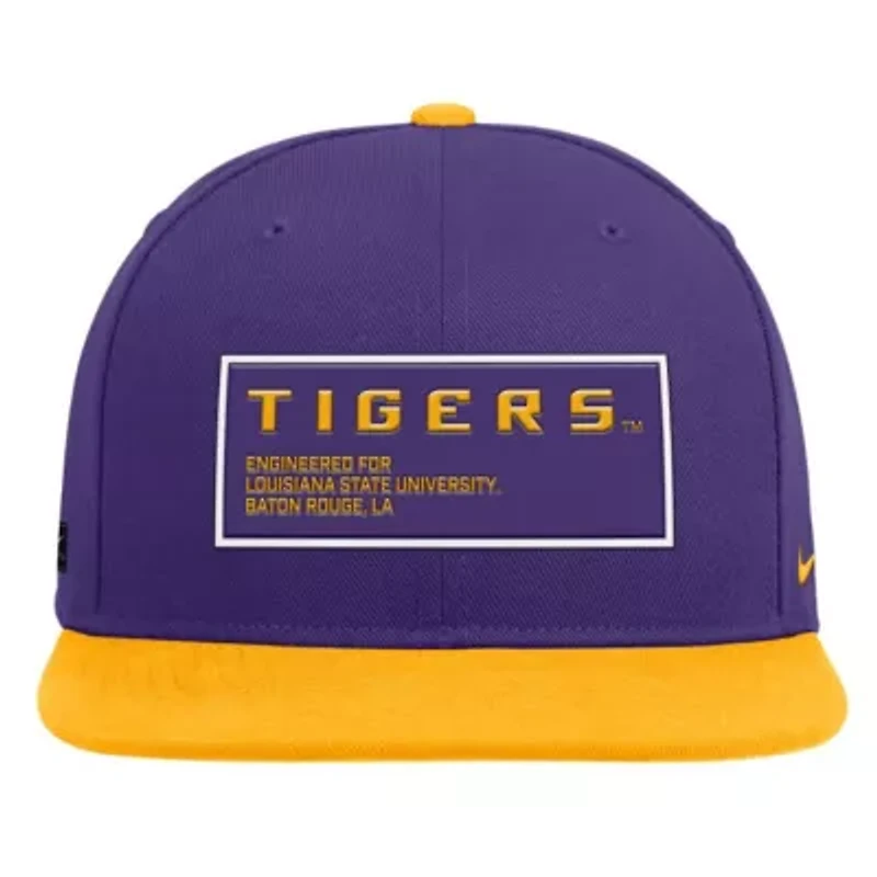 NCAA Nike Purple/Gold LSU Tigers 2025 On-Field Patch Pro Dri-FIT Snapback Hat