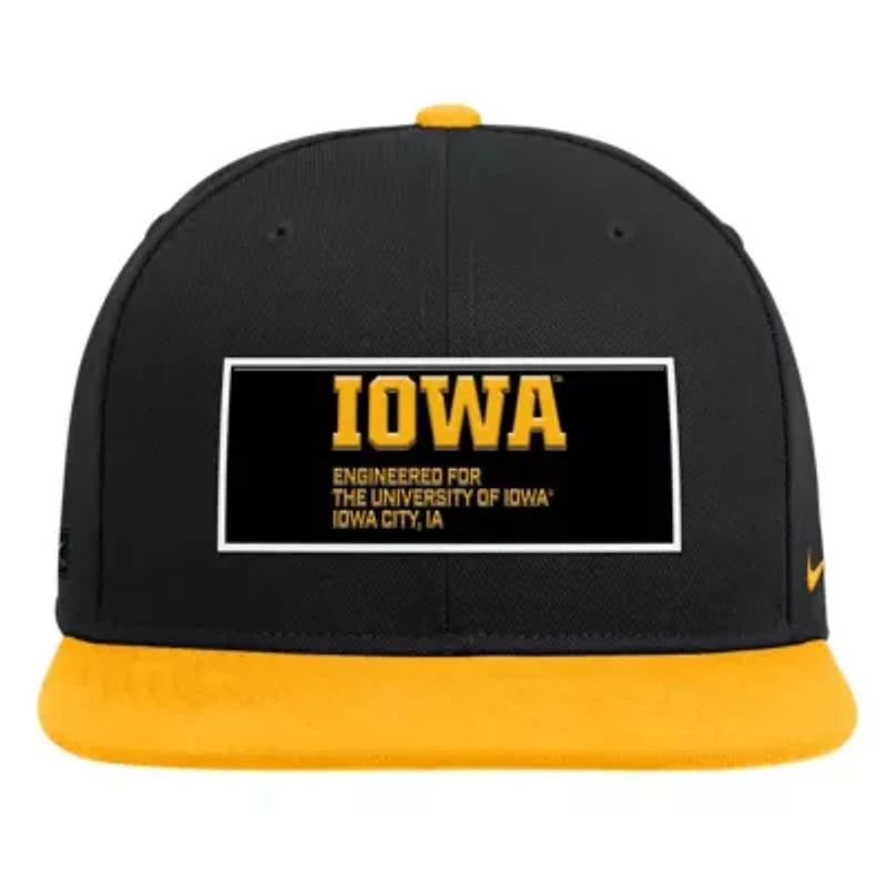 NCAA Nike Black/Gold Iowa Hawkeyes 2025 On-Field Patch Pro Dri-FIT Snapback Hat