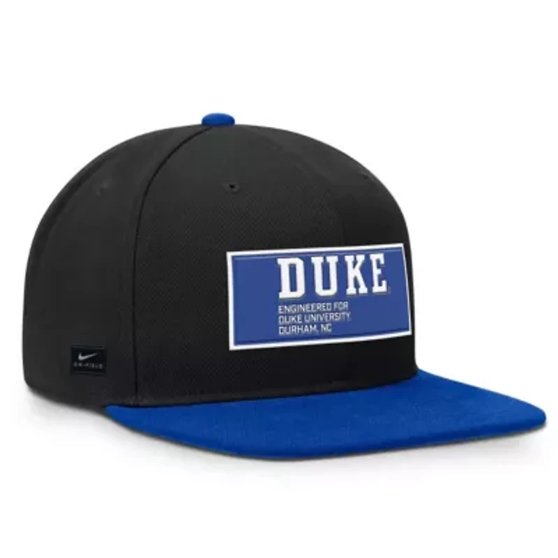 Duke Blue Devils NCAA Nike Black/Royal Duke Devils 2025 On-Field Patch Pro Dri-FIT Snapback Hat