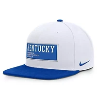 NCAA Nike White/Royal Kentucky Wildcats 2025 On-Field Patch Pro Dri-FIT Snapback Hat